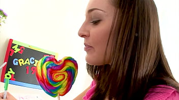 Gracie glam 19 yo cutie huge cock pov blowjob and swallow cum load of her lillipop
