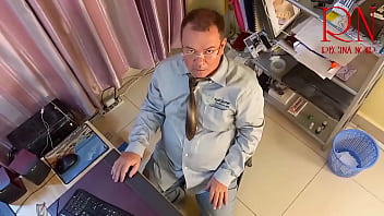 Grow like a tower giant secretary in the office the manager guy is very surprised by her height s1