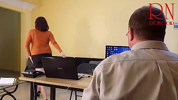 Grow like a tower giant secretary in the office the manager guy is very surprised by her height s1