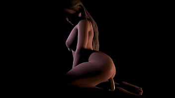 Beautiful plum girl riding dildo in the dark