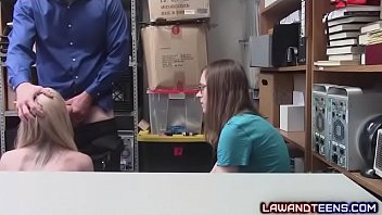 Loss prevention officer facefucking female suspect while male suspect looks on Loss prevention officer facefucking female suspect while male suspect looks on