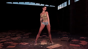 Young fit ellie posing alone in ripped clothe in destroyed factory