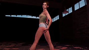 Young fit ellie posing alone in ripped clothe in destroyed factory