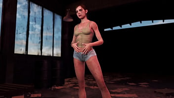 Young fit ellie posing alone in ripped clothe in destroyed factory