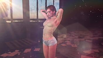 Young fit ellie posing alone in ripped clothe in destroyed factory