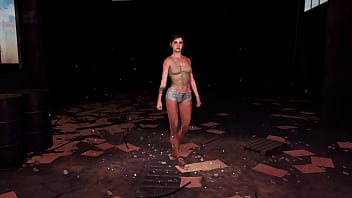 Young fit ellie posing alone in ripped clothe in destroyed factory