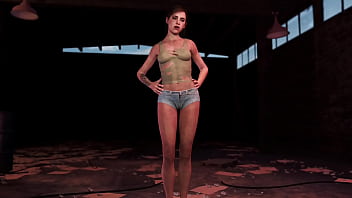 Young fit ellie posing alone in ripped clothe in destroyed factory