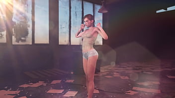 Young fit ellie posing alone in ripped clothe in destroyed factory