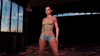 Young fit ellie posing alone in ripped clothe in destroyed factory