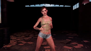Young fit ellie posing alone in ripped clothe in destroyed factory