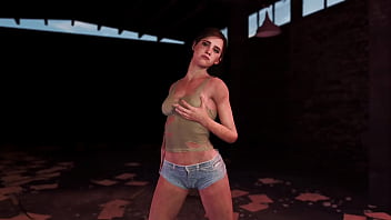 Young fit ellie posing alone in ripped clothe in destroyed factory Young fit ellie posing alone in ripped clothe in destroyed factory