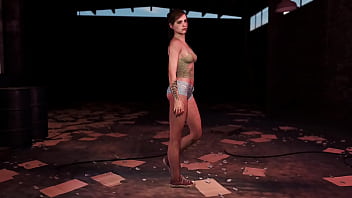 Young fit ellie posing alone in ripped clothe in destroyed factory Young fit ellie posing alone in ripped clothe in destroyed factory