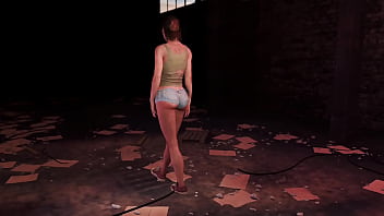 Young fit ellie posing alone in ripped clothe in destroyed factory Young fit ellie posing alone in ripped clothe in destroyed factory