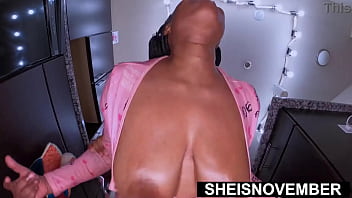 Under view black breasts swinging from pov doggystyle fucking by step dad hung big dick holding sheisnovember elbows back push deep into her tiny shaved pussy while massive big boobs udders bounce with erect nipples closeup on msnovember