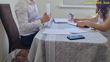 Beauty sucks dick and gets a creampie in her mouth from her tutor