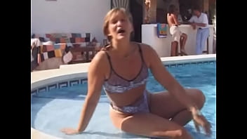Brandy swims in the hotel pool and then has a threesome later