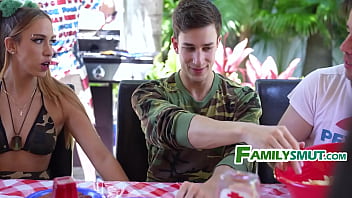 Stepdaughter caught and fucked by stepdad and stepbro