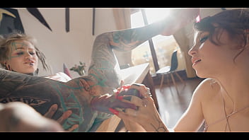 Hot tattooed pornstars extreme anal lesbian squirt fest