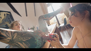 Hot tattooed pornstars extreme anal lesbian squirt fest