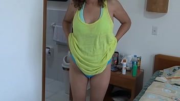 On the beach stepson wakes up with a hard cock and asks me to expose myself to masturbate