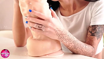 Girl play very huge sex toy and feetjob homemade