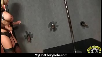 Ebony hottie milking cocks in the gloryhole 7