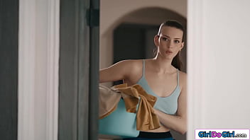 Cleaner olivia madison drops her laundrey when she stared into boss kenna james busty blonde and her wife jayden cole invite her to join