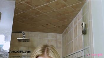 Teen blonde slut enjoys a sensual bath