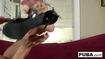 Blonde milf rubs her pussy