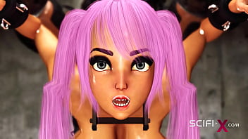 A hot japanise girl in cuffs has a crazy sex in sci fi military bunker