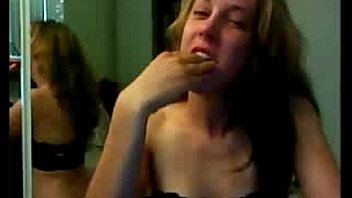 She fist her mouth and gags