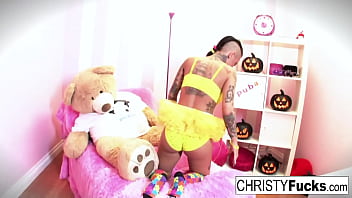 Sexy brunette gets all dressed up