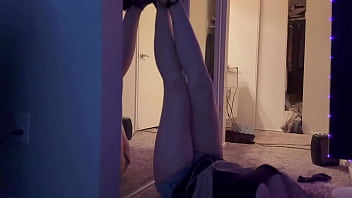 European stepmom artemisia love showing her hot body with sexy shoes on front of the mirror