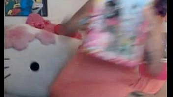 Girl with purple haired talking and showing tits