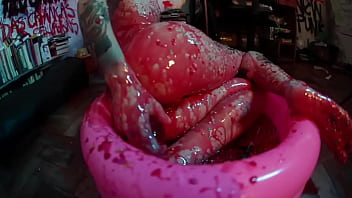 Strawberry syrup enema & messy fun