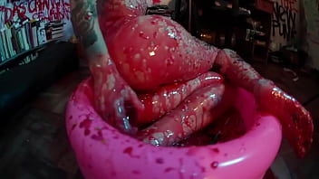 Strawberry syrup enema & messy fun