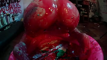 Strawberry syrup enema & messy fun