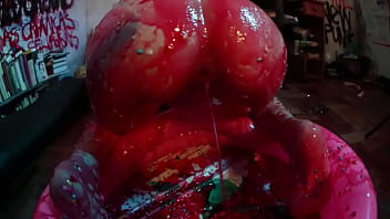 Strawberry syrup enema & messy fun
