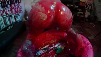 Strawberry syrup enema & messy fun