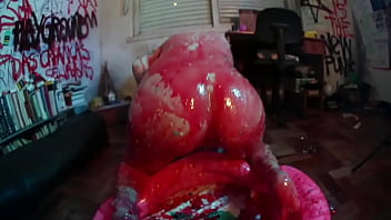 Strawberry syrup enema & messy fun