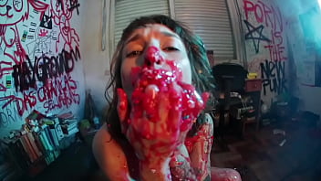 Strawberry syrup enema & messy fun