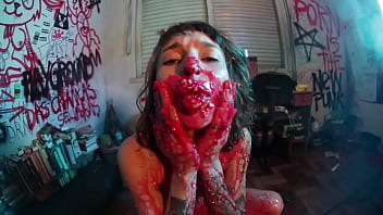 Strawberry syrup enema & messy fun