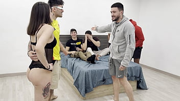 “extreme double penetration debut – 1 girl destroyed by 6 guys”