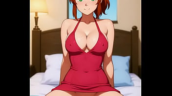 Stunning anime girl in red dress