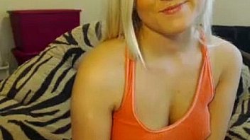 Blonde teen masturbates front the webcam