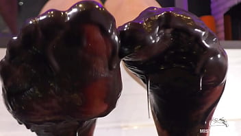Goddess messy her nylon feet in chocolate close up and squeezing strawberries Goddess messy her nylon feet in chocolate close up and squeezing strawberries