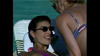 Two horny lesbians kiss and victoria lee fucks near the pool