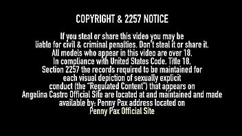 Red head penny pax plays with her double head dildo outdoors