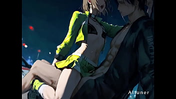 Under pit lane lights she bends to the night—his grip sets the only lap that matters