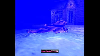 Missionary at night at the pool